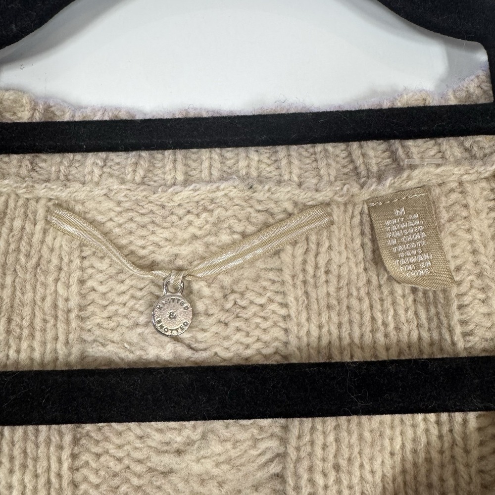Anthropologie Knitted & Knotted Wool Cable Knit Lace Sweater Medium Beige Cream - Picture 2 of 9
